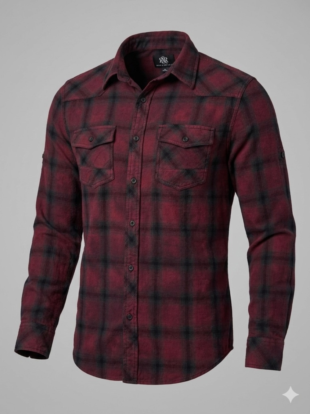 Rock & Republic Burgundy Red Ombre Plaid Flannel Shirt - Small